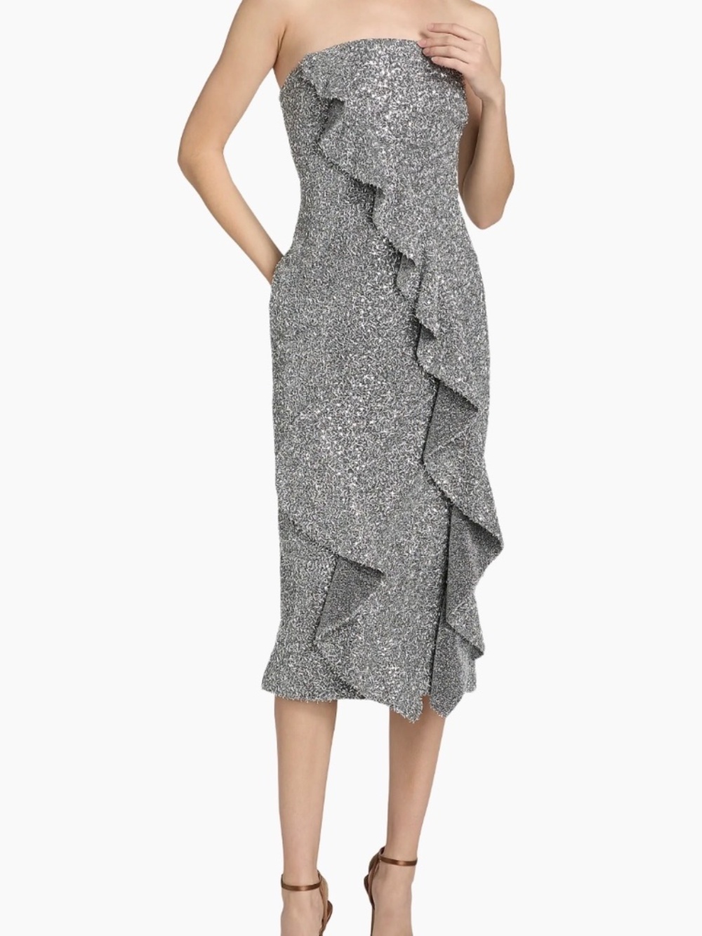 Milly Katy Sequin Ruffle Strapless Cocktail Dress size 6